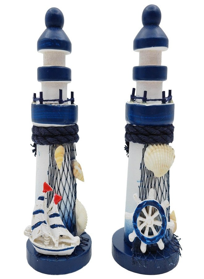 AzsVbvs 2 PCS Mini Lighthouse Decor, Handcrafted Wooden Miniature Lighthouse Model, Mediterranean Style Ornament, Ocean Tabletop Light House Decorations for Home - Image 1